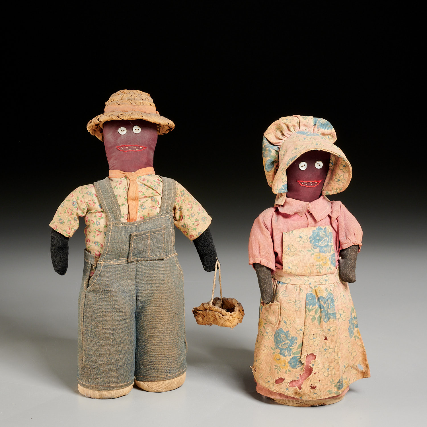 Appraisal: PAIR AFRICAN AMERICAN FOLK ART BOTTLE DOLLS First half th