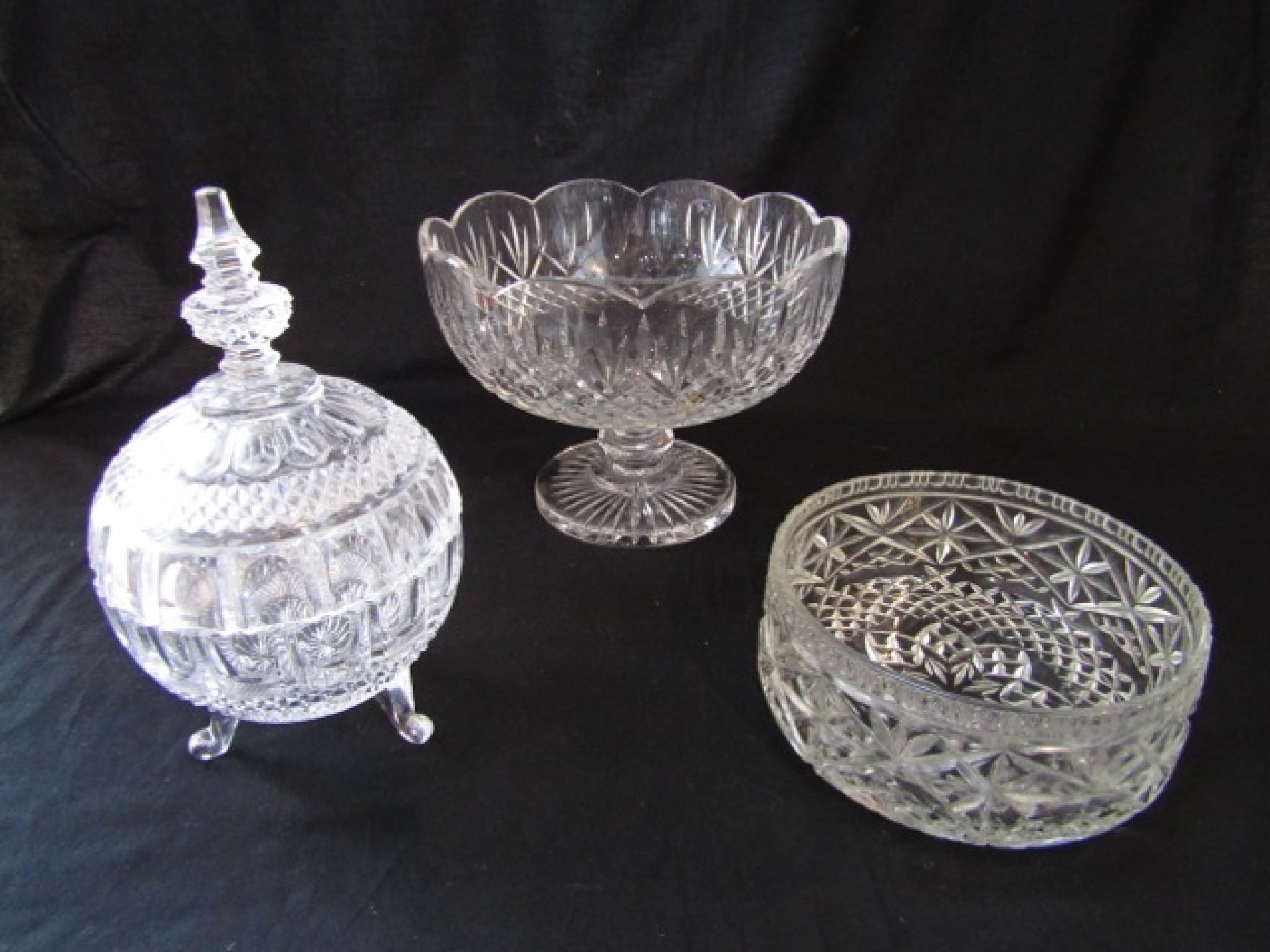 Appraisal: A heavy clear cut glass footed bowl with presentation script