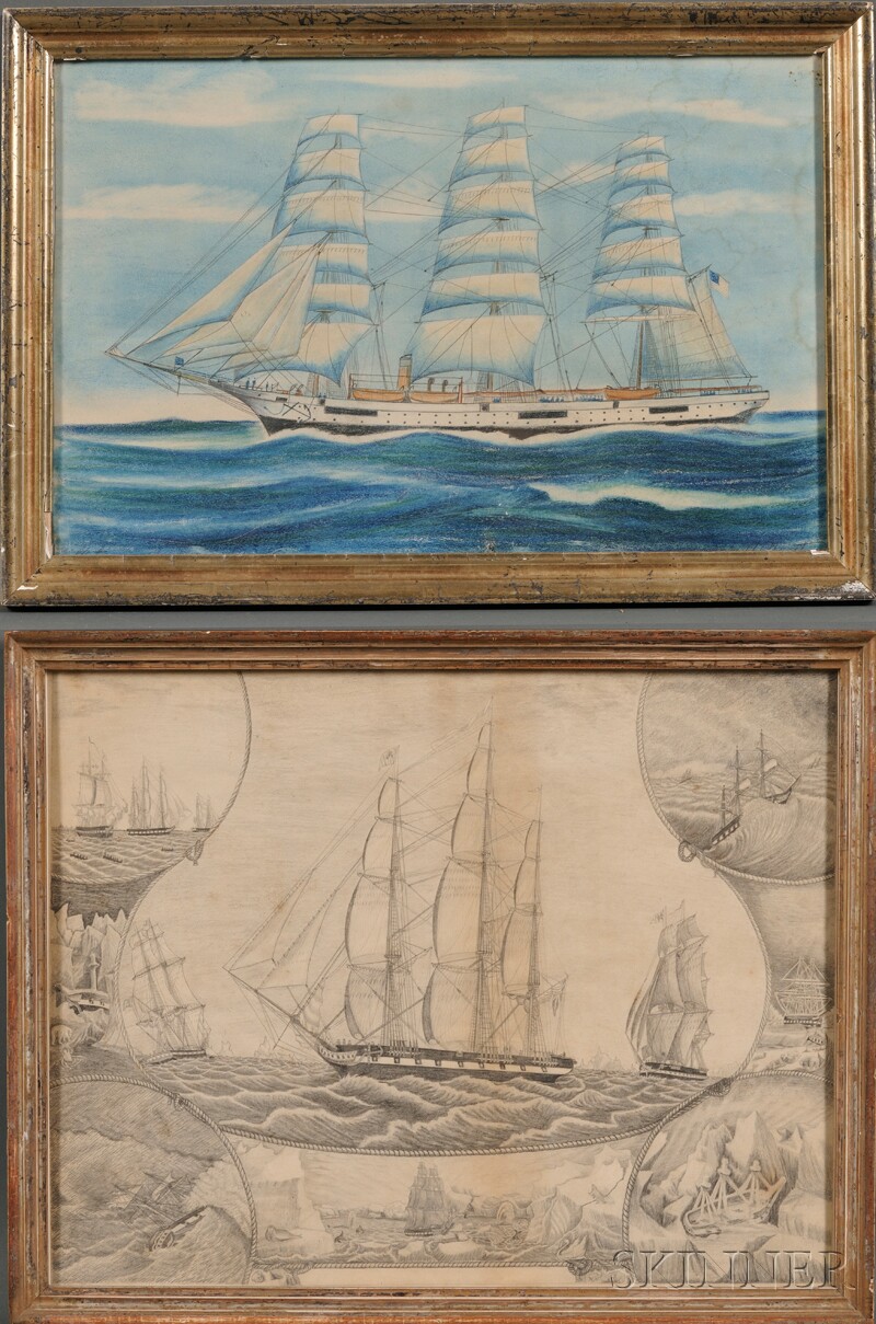 Appraisal: American School th Century Lot of Two Framed Marine Works