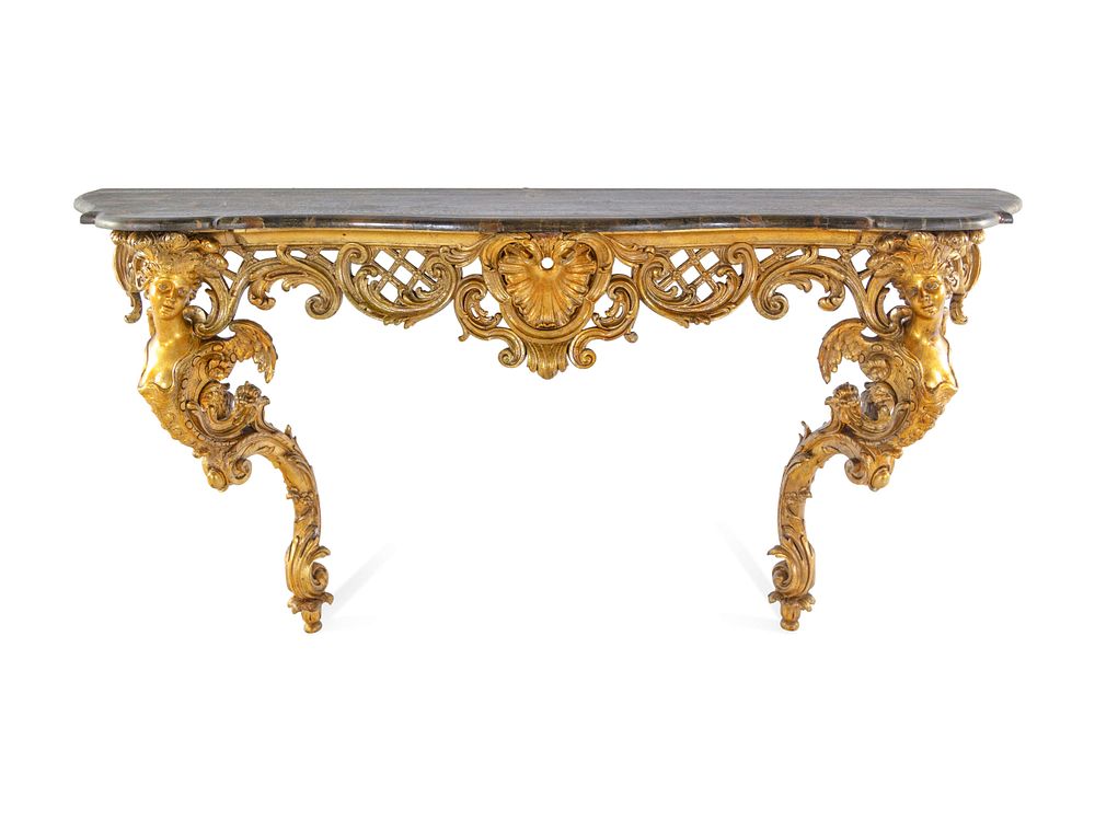 Appraisal: A Louis XV Style Carved Giltwood Faux Marble-Top Console Table