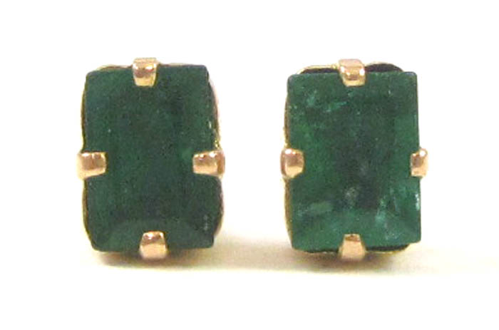 Appraisal: PAIR OF EMERALD AND YELLOW GOLD EAR STUDS each k