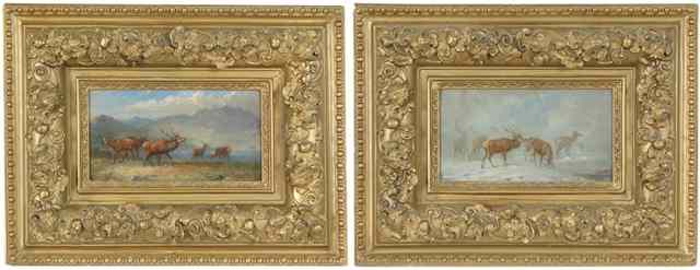 Appraisal: PAIR AMERICAN OILS ON PANELS th century Bull elk with