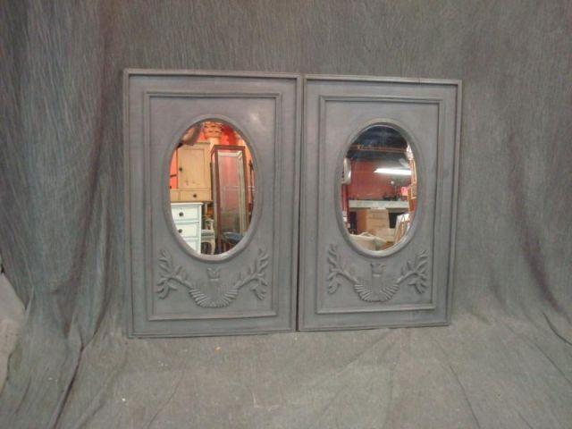 Appraisal: Pair of Oval Mirrors in Wood Frames Painted Gray From