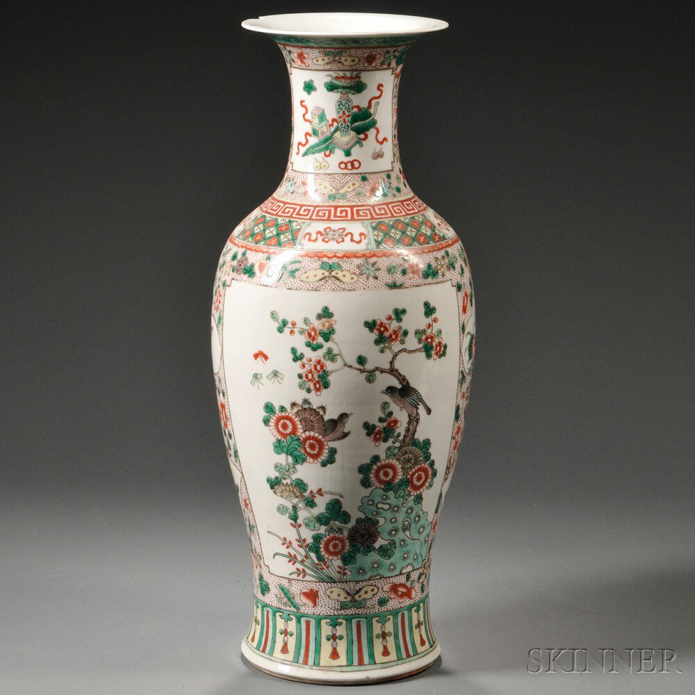 Appraisal: Famille Verte Vase China baluster shape decorated with a bird-and-flower