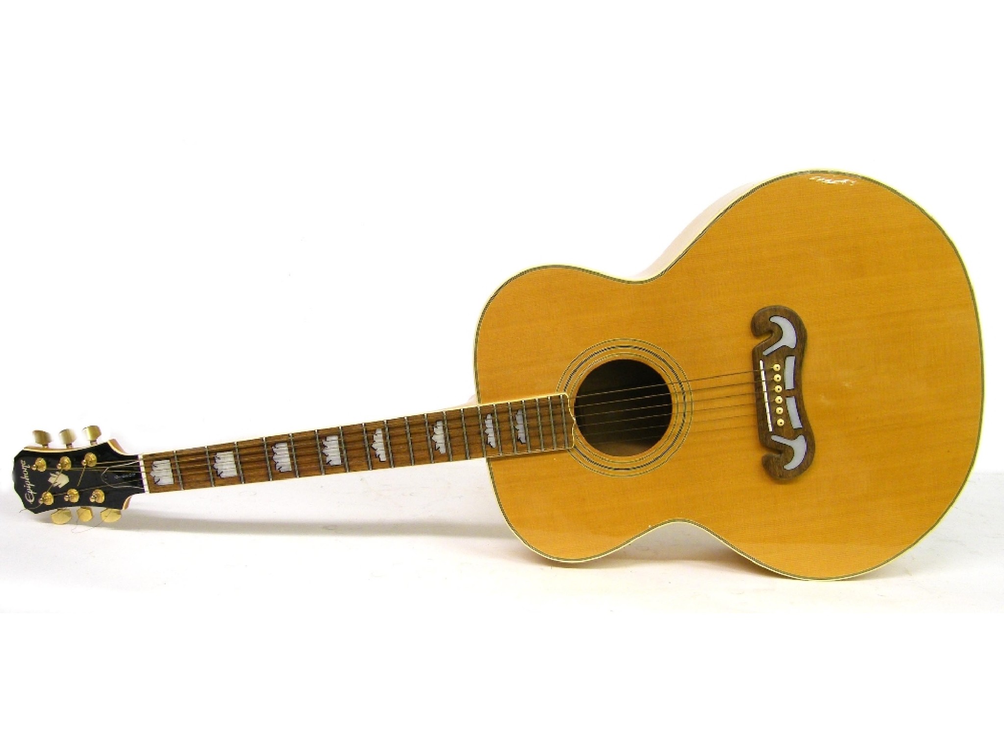 Appraisal: Epiphone left-handed acoustic guitar natural finish with minor surface wear