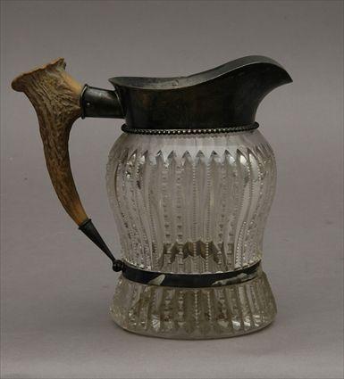 Appraisal: American Brilliant Silverplate-Mounted Cut Glass Pitcher with Horn Handle in