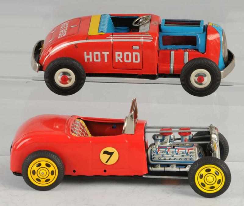 Appraisal: Lot of Tin Hot Rod Friction Toys Description Japanese Working