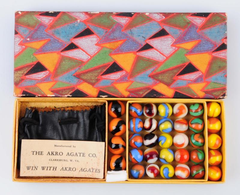 Appraisal: Akro Agate Gift Box Set Box contains thirty four corkscrew