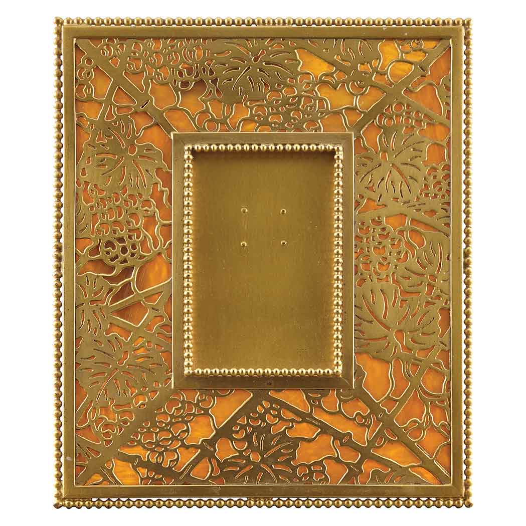 Appraisal: Tiffany Studios Gilt-Bronze and Favrile Glass Photograph Frame Circa -