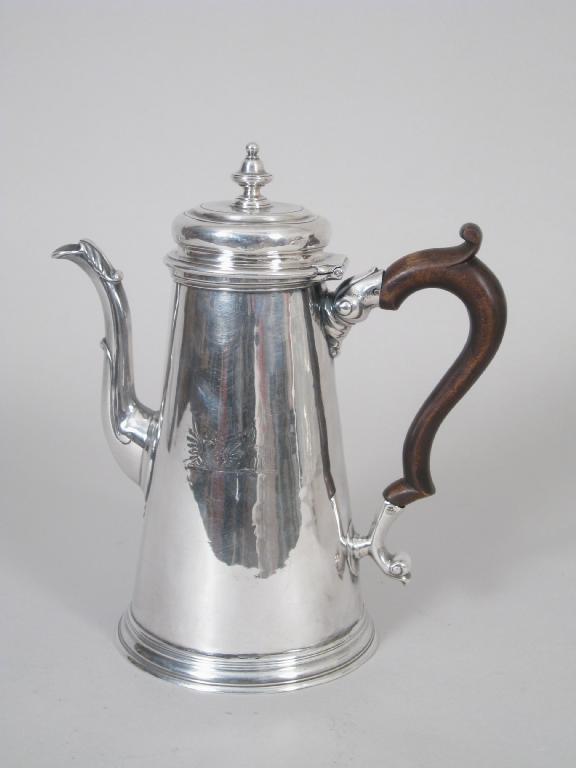 Appraisal: A George II Coffee Pot of straight tapering form engraved