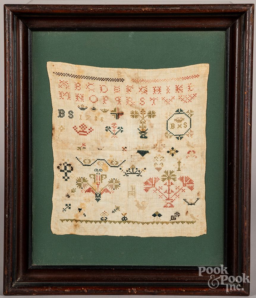 Appraisal: Silk on linen sampler Silk on linen sampler dated x