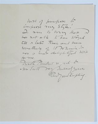 Appraisal: Kipling Rudyard Autograph letter to the Master of St John's