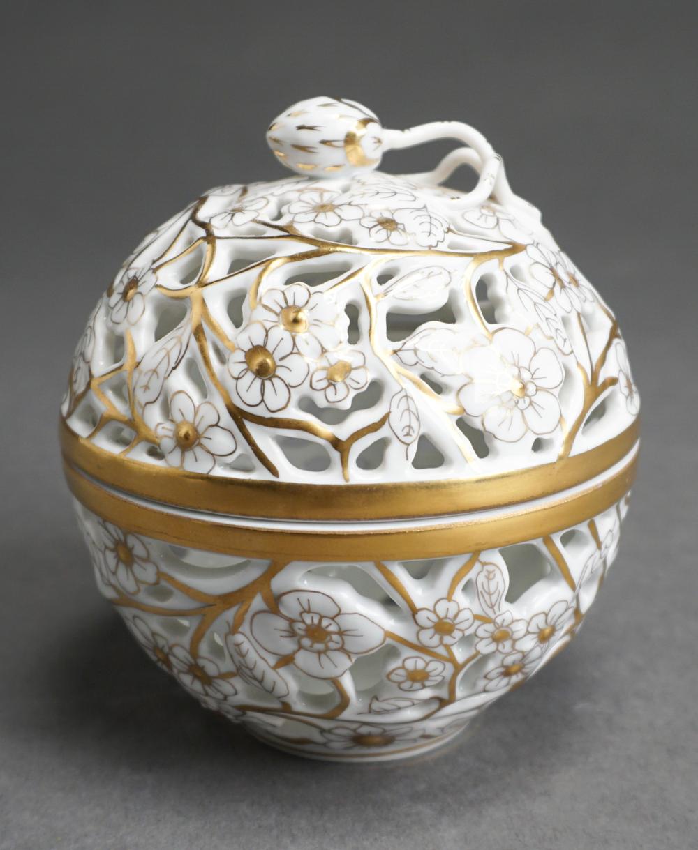 Appraisal: HEREND PORCELAIN PIERCED POTPOURRI H IN CM Herend Porcelain Pierced