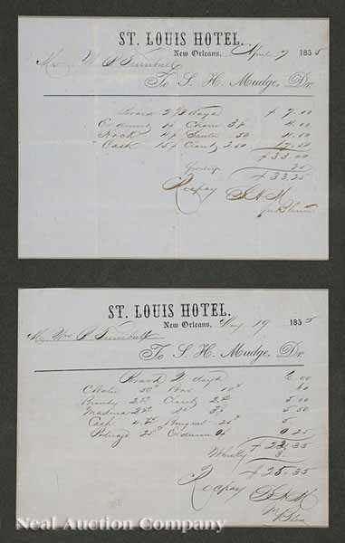 Appraisal: St Louis Hotel New Orleans two St Louis Hotel invoices