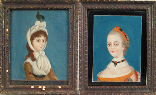 Appraisal: Two China Trade reverse painted portraits of young women ca