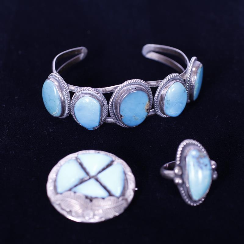 Appraisal: Native American Turquoise Silver Jewelry ring pin pendant bracelet Ring