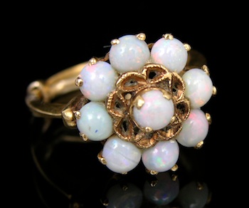 Appraisal: Ladies' Opal Cluster Ring k yellow gold band features a