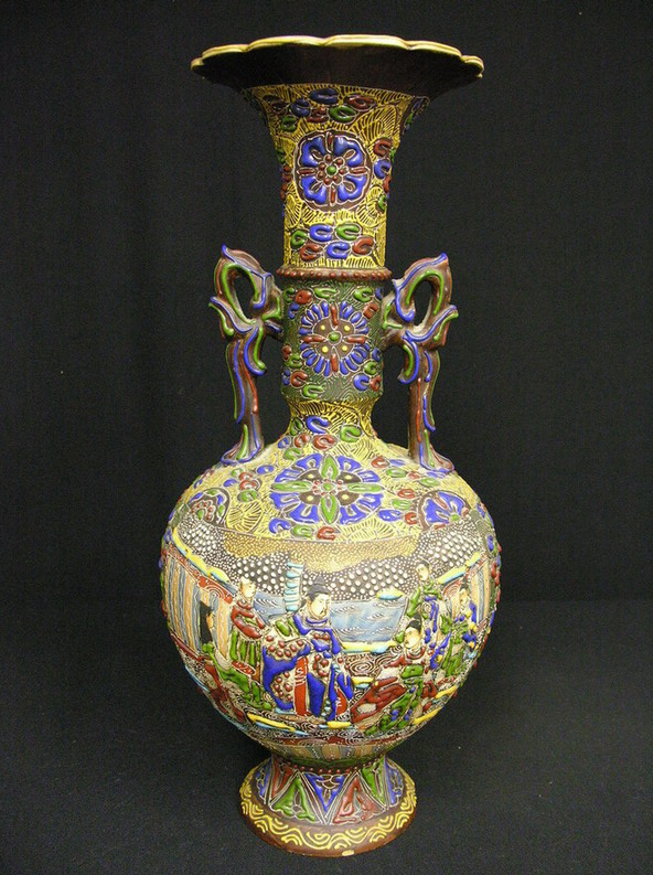 Appraisal: LARGE JAPANESE SATSUMA HANDLED VASE h X diam