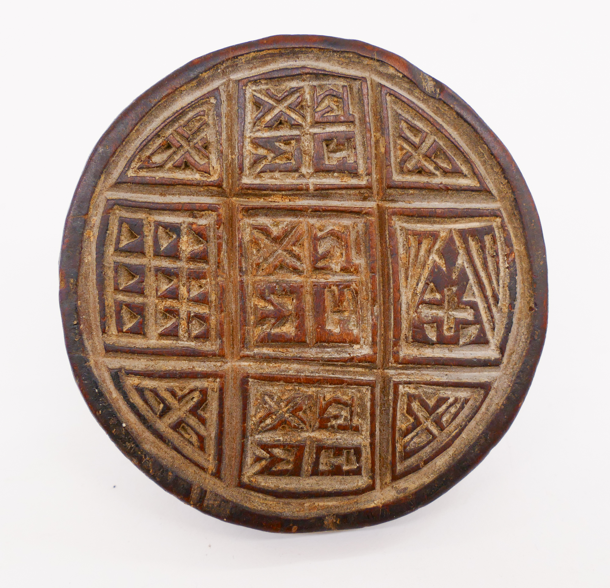 Appraisal: Antique Tibetan Carved Wood Round Seal- ''