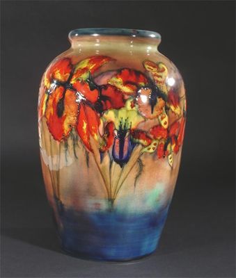 Appraisal: Flambe Frilled and Slipper Orchids' a large Moorcroft Pottery vase