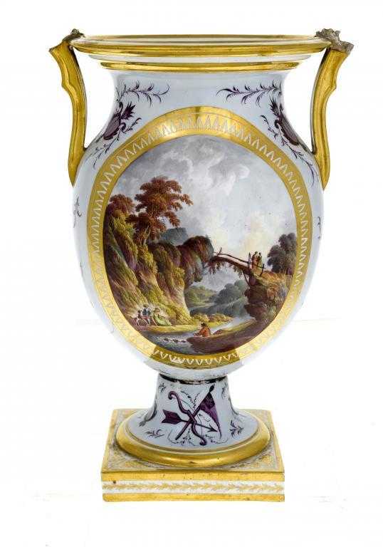 Appraisal: A DERBY VASE the volute krater finely painted with an