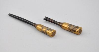 Appraisal: A Lacquer Makie Kogai ca Meiji Taisho Period This long