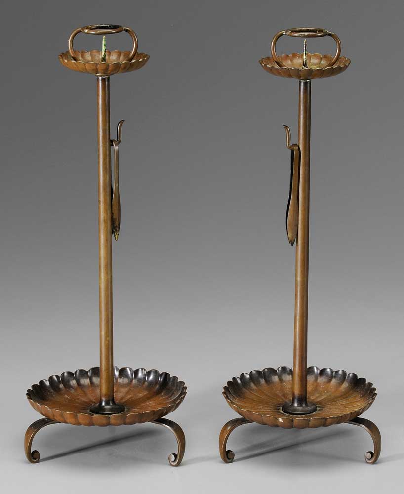 Appraisal: Pair Brass Candlesticks Japanese late th early th century mellow