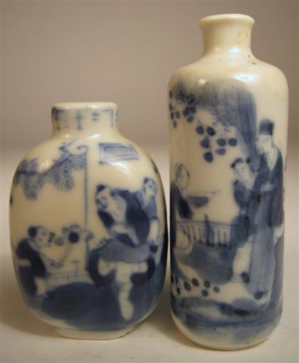 Appraisal: Two Chinese blue and white porcelain snuff bottle s th