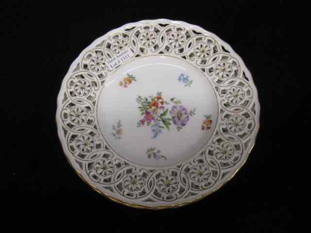 Appraisal: Reticulated Porcelain Dessert Plates floral sprays gold trim '' excellent