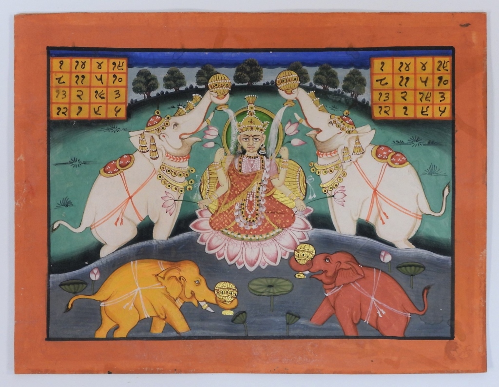 Appraisal: INDIAN JODHPUR SCHOOL MINIATURE PAINTING India th CenturyGajalakshmi depiction of