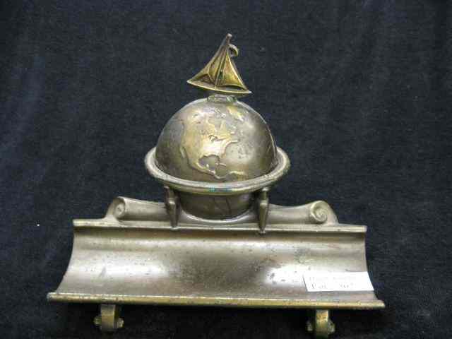 Appraisal: Deco Bronzed Inkwell sailboat on globe 's '' tall ''