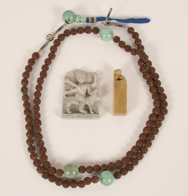 Appraisal: Chinese necklace and seal and Indian plaque with the Goddess