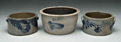 Appraisal: Three salt glaze stoneware crocks all with cobalt floral decoration