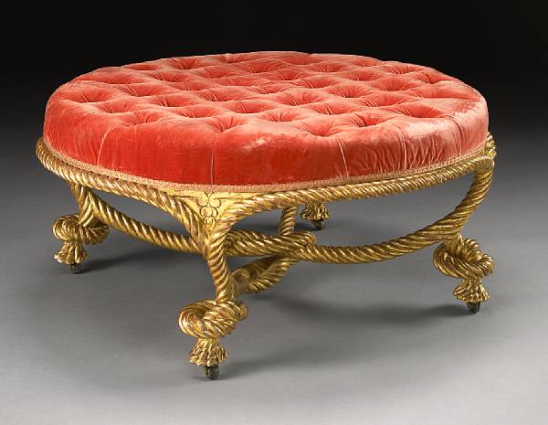 Appraisal: A Belle Epoque carved giltwood ottoman late th century The