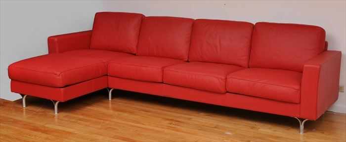 Appraisal: POLTRONA FRAU RED LEATHER AND CHROME SECTIONAL CORNER SEATING UNIT