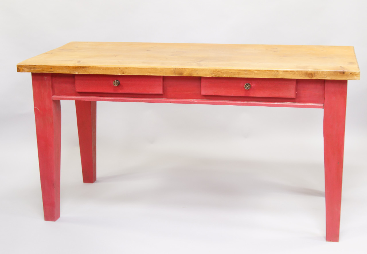 Appraisal: A modern pine kitchen table fitted with two frieze drawers