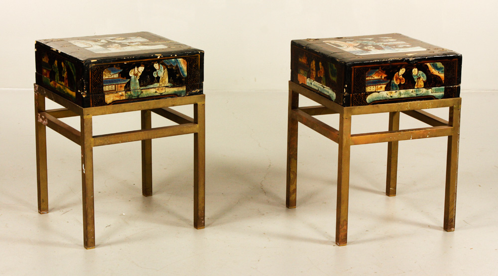 Appraisal: - Pair of Chinese Lacquered Boxes Pair of Chinese lacquered