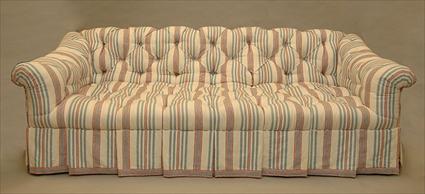 Appraisal: TUFTED SOFA WITH STRIPED UPHOLSTERY in x ft in x