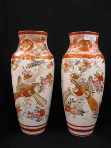 Appraisal: Pair of Japanese Kutani Porcelain Vases signed bird floral ''