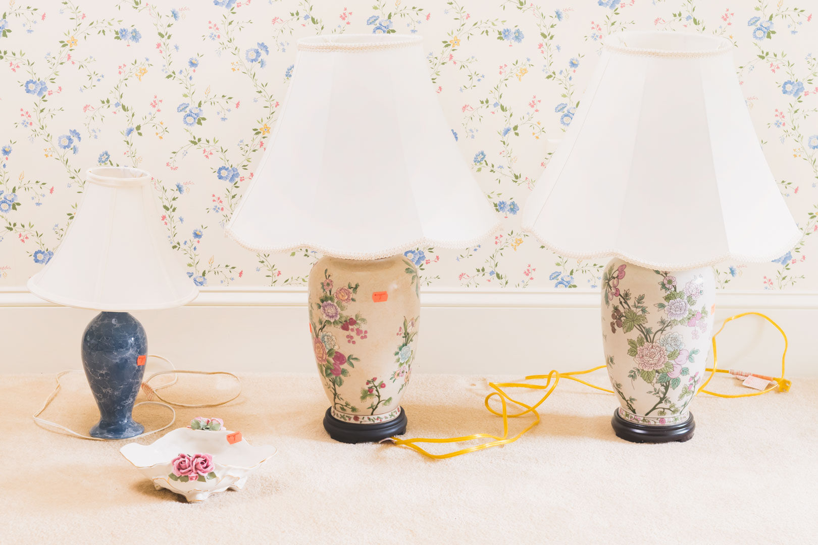 Appraisal: Pair of oriental style floral porcelain vases mounted as lamps