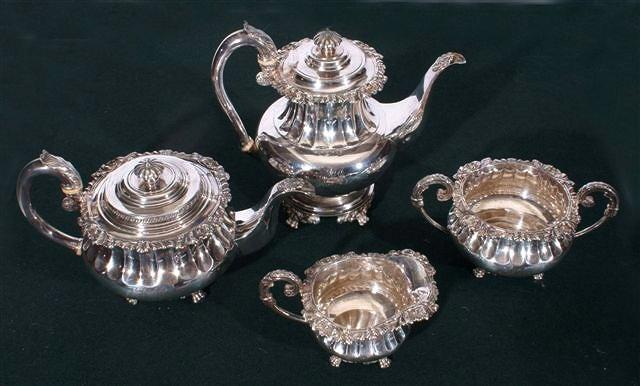 Appraisal: A GEORGE IV SILVER FOUR PIECE TEA SET circular tea