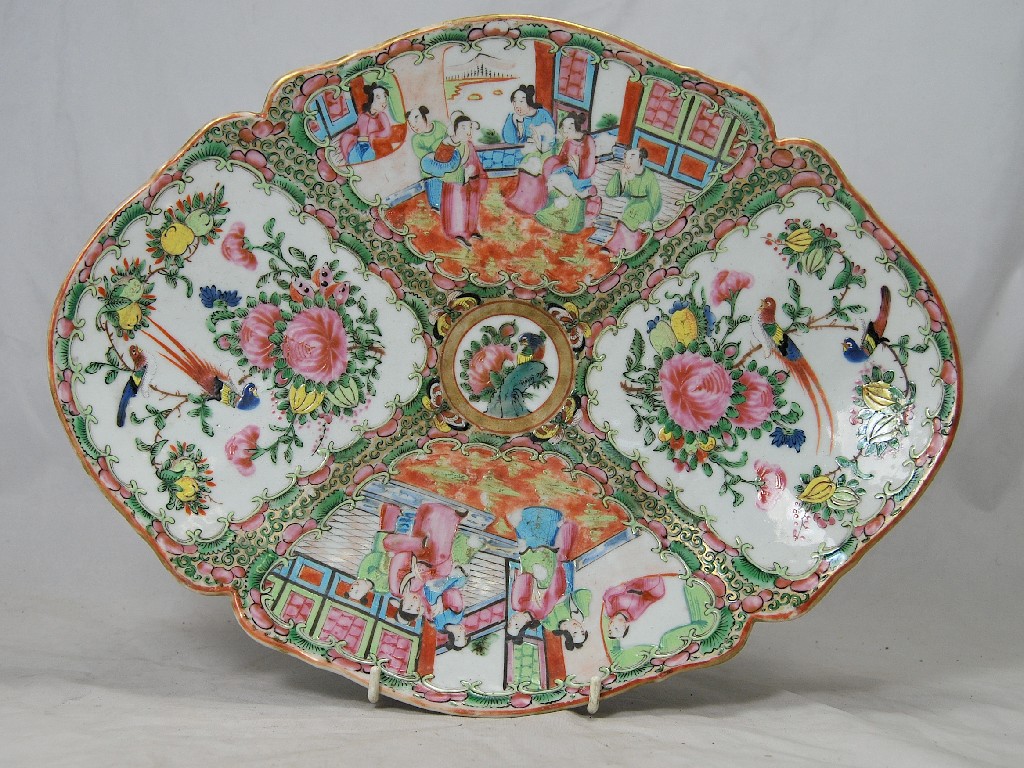 Appraisal: A th century Chinese Cantonese porcelain oval dish on raised