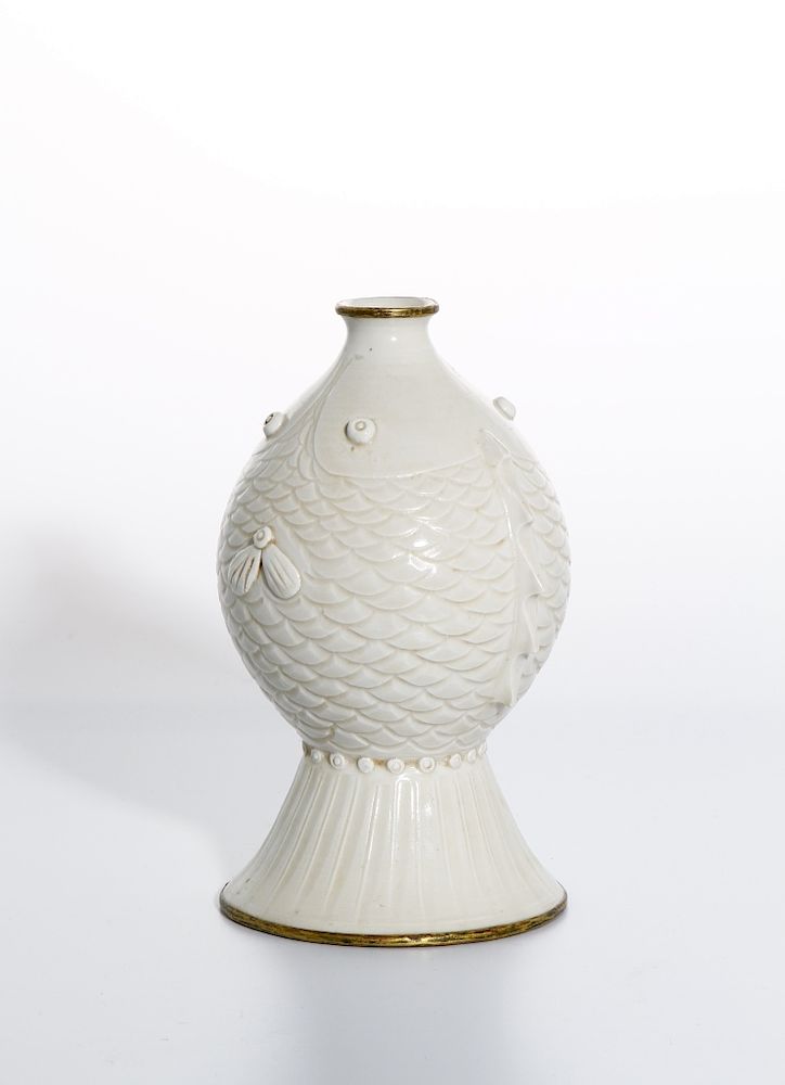 Appraisal: Rare Chinese Ding Ware Fish Form Bottle Vase Of rounded