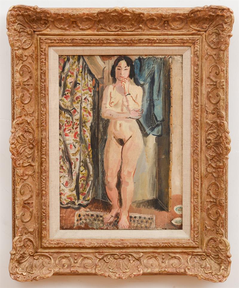 Appraisal: TH CENTURY SCHOOL FEMME DEBOUT Oil on panel unsigned x