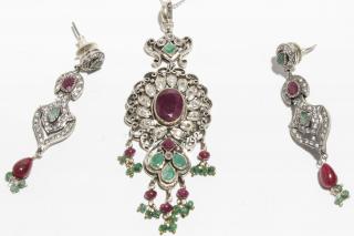 Appraisal: Ruby Emerald Sterling Silver Jewelry Suite Earrings and pendant possibly