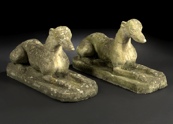 Appraisal: Pair of English Cast-Stone Garden Figures of Recumbent Whippets third