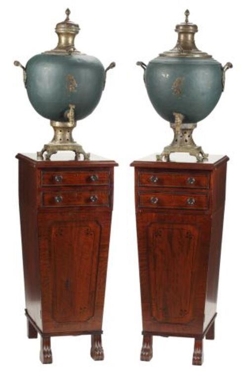 Appraisal: pair Gilt metal and tole samovars on mahogany side cabinets