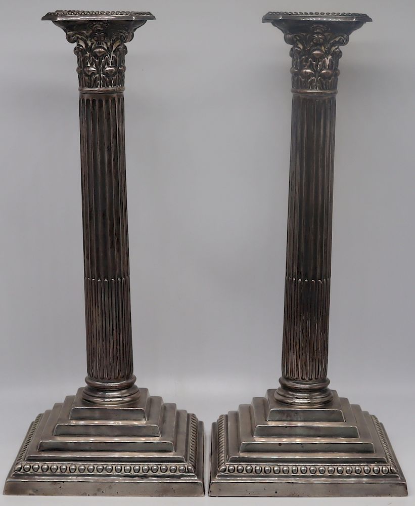 Appraisal: SILVER Pair of English Silver Candlesticks Pair of weighted English