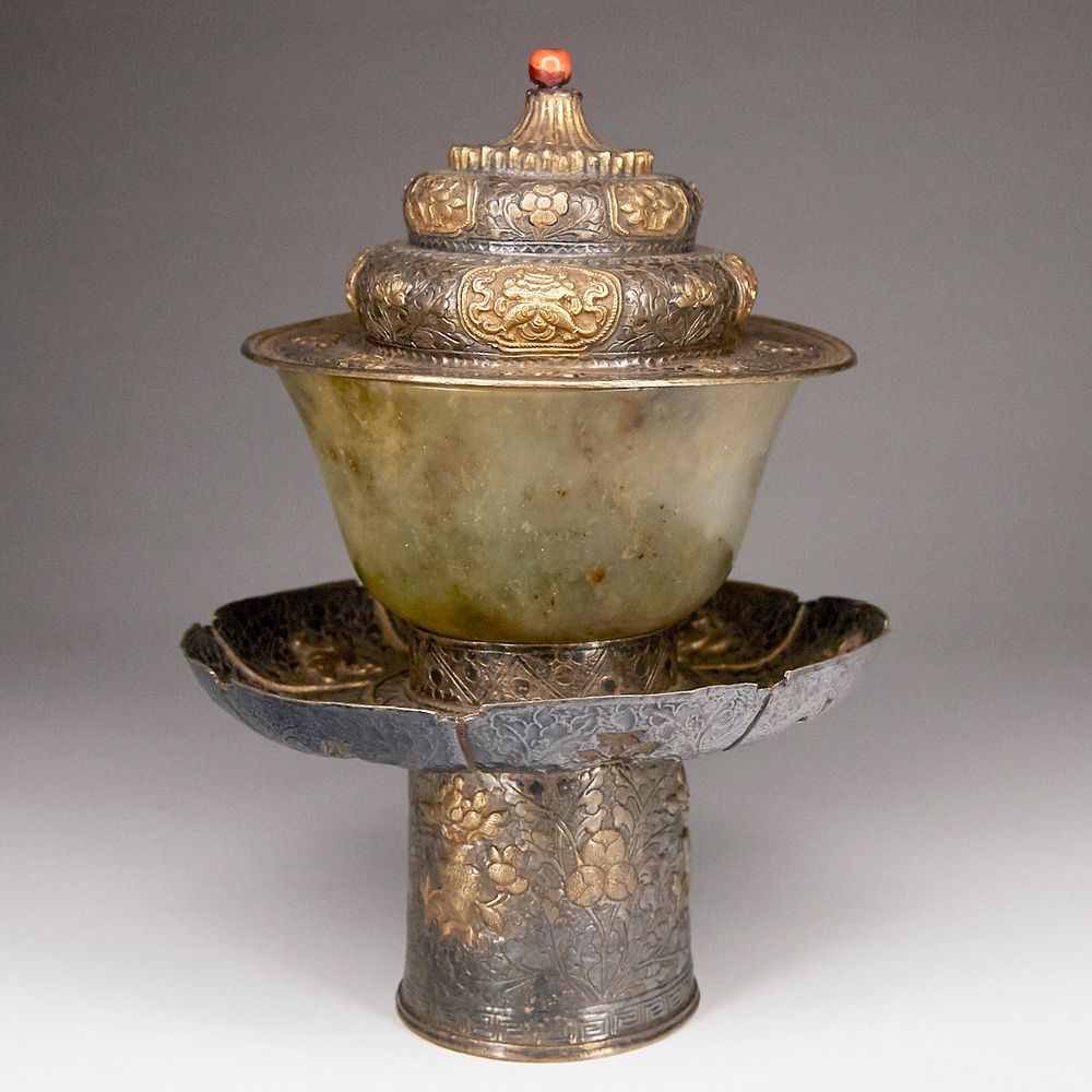 Appraisal: Chinese Tibetan Silver Gilt Cup Stand Lid A very fine