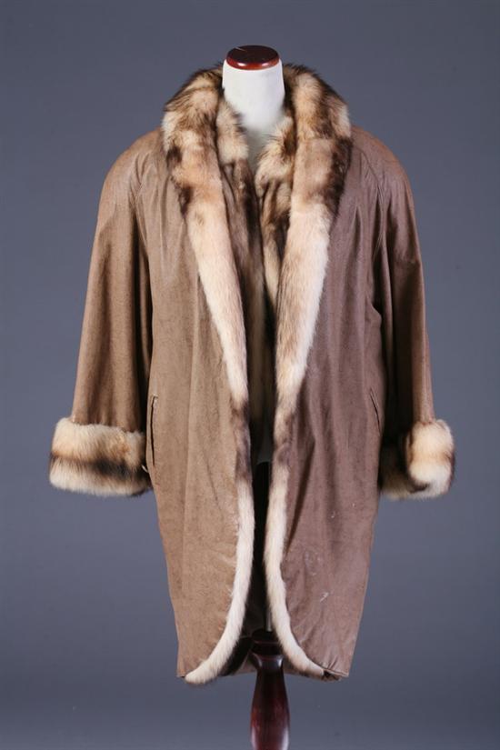 Appraisal: LADY'S LEATHER AND FITCH-LINED THREE-QUARTER LENGTH COAT With removable fur